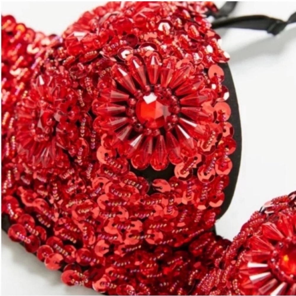 Red Sequin Embellished Bra